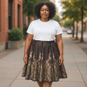 Apostrophe Brown & Gold Floral Print Skirt Size 18